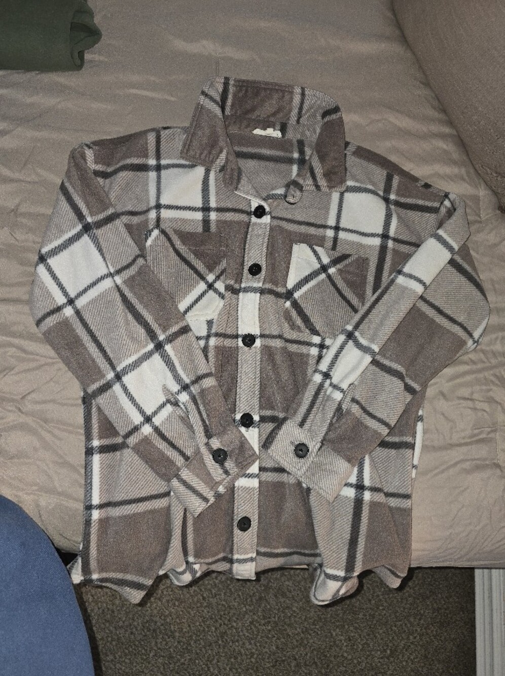 Maurices Taupe & White Plaid Shacket